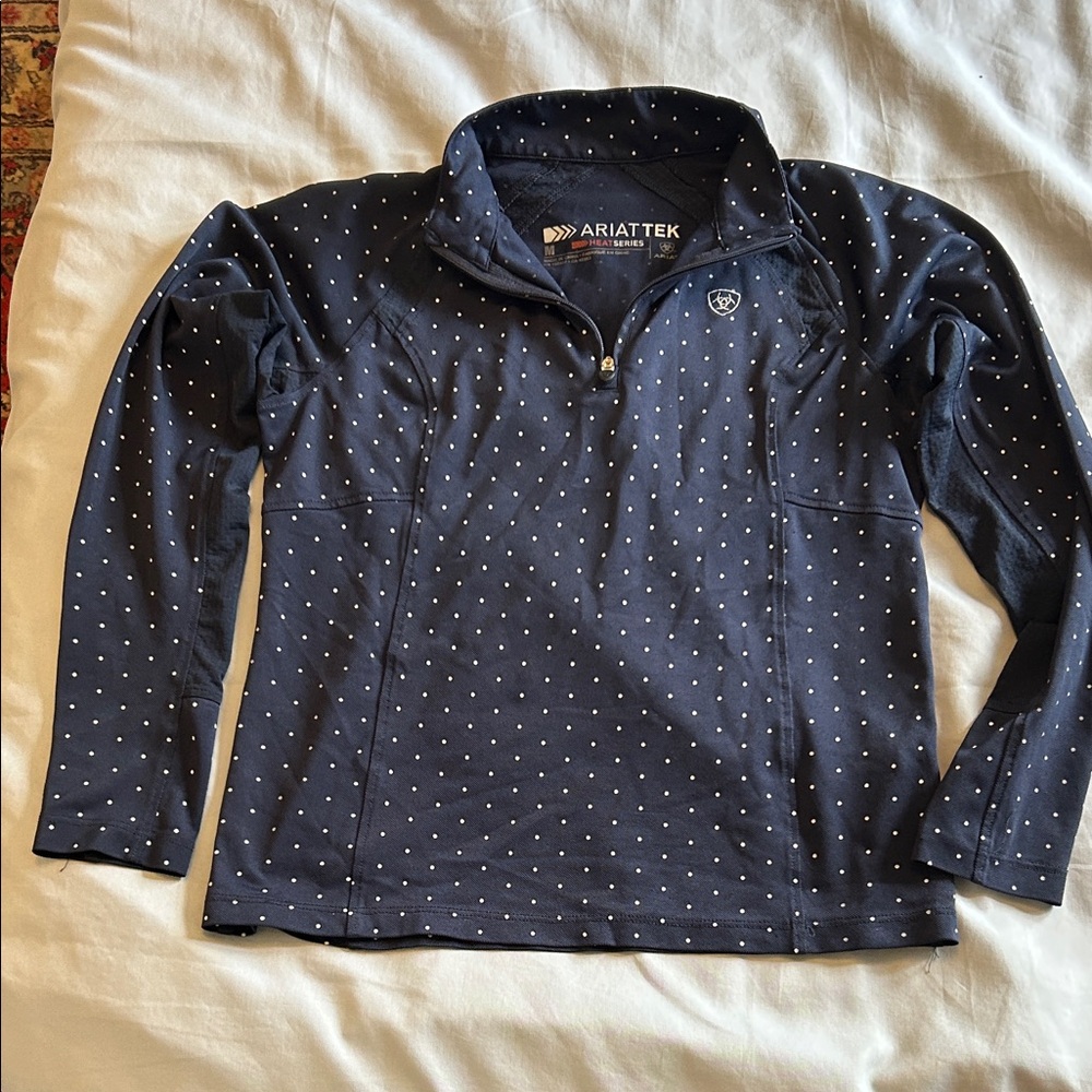 AriatTek Kids Girls M Navy Polka Dot Sweatshirt Base Layer Heat Series Ariat